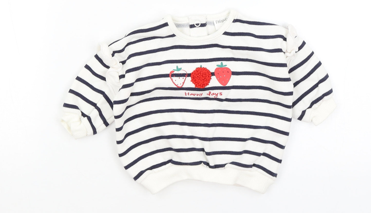 F&F Baby White Striped  Pullover Jumper Size 0-3 Months  - Strawberries