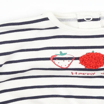 F&F Baby White Striped  Pullover Jumper Size 0-3 Months  - Strawberries