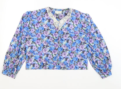 Dormar Womens Blue Floral  Basic Button-Up Size 20