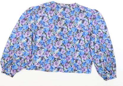 Dormar Womens Blue Floral  Basic Button-Up Size 20