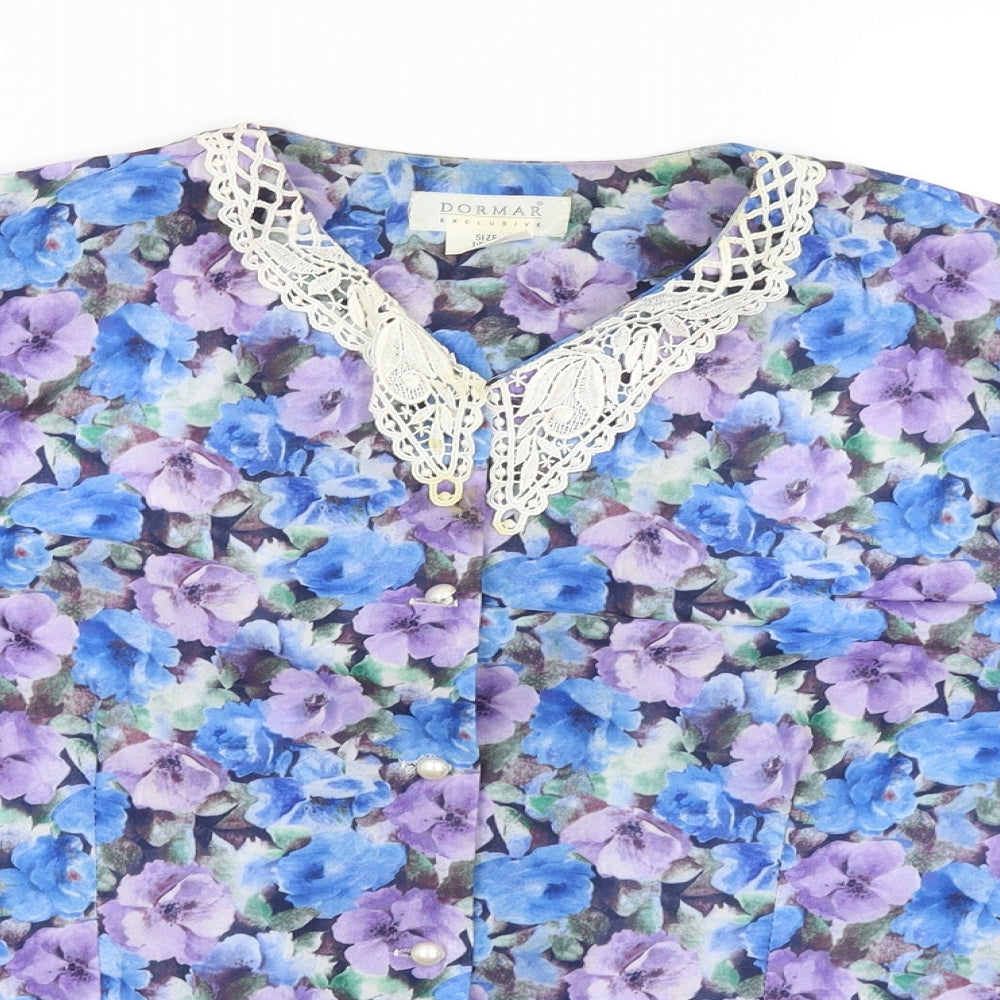 Dormar Womens Blue Floral  Basic Button-Up Size 20