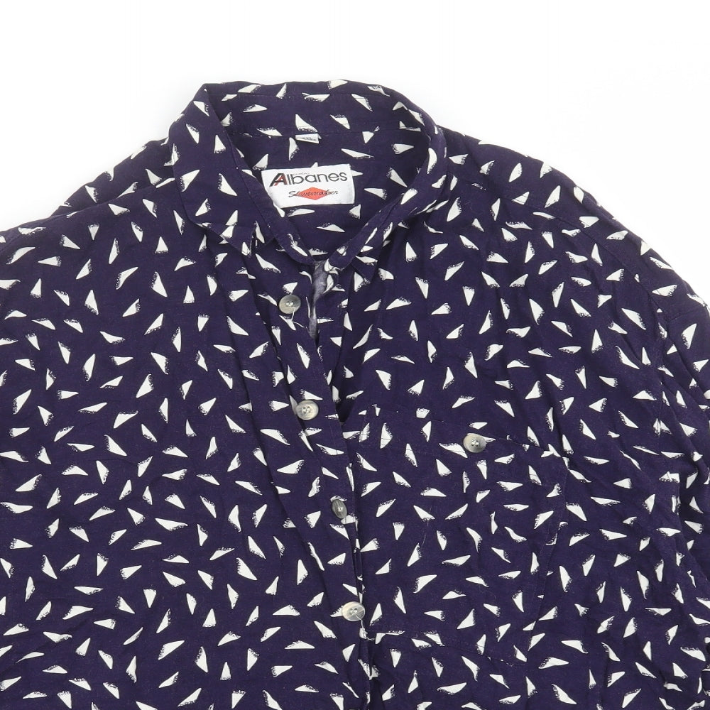 albanes Mens Blue Geometric   Button-Up Size 2XL