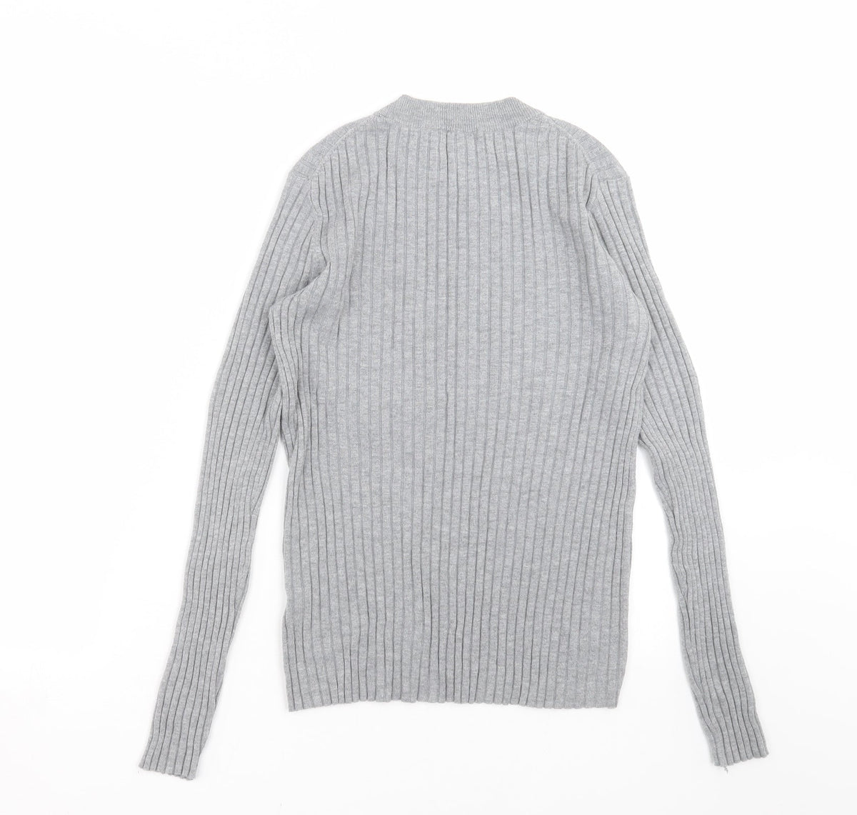 Back view of H&M women’s grey striped knit jumper, size M