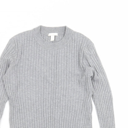 Close-up detail of H&M women’s grey striped knit jumper, size M