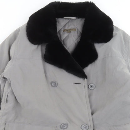 Close-up detail of Effect women’s grey jacket coat, size UK 12