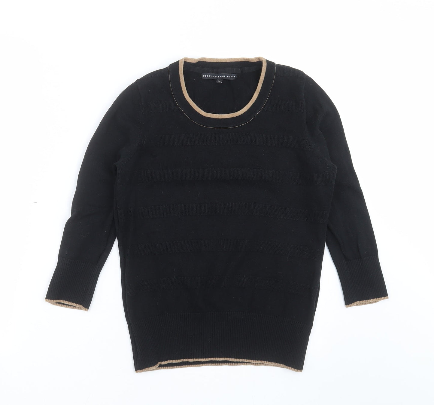 Betty Jackson Womens Black Striped Knit Pullover Jumper Size 12