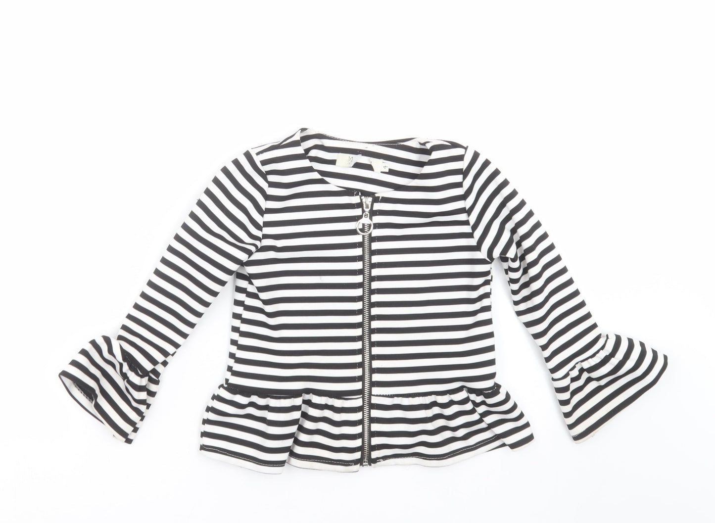 Preworn Girls Black Striped  Cardigan Jumper Size 4 Years