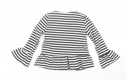 Preworn Girls Black Striped  Cardigan Jumper Size 4 Years