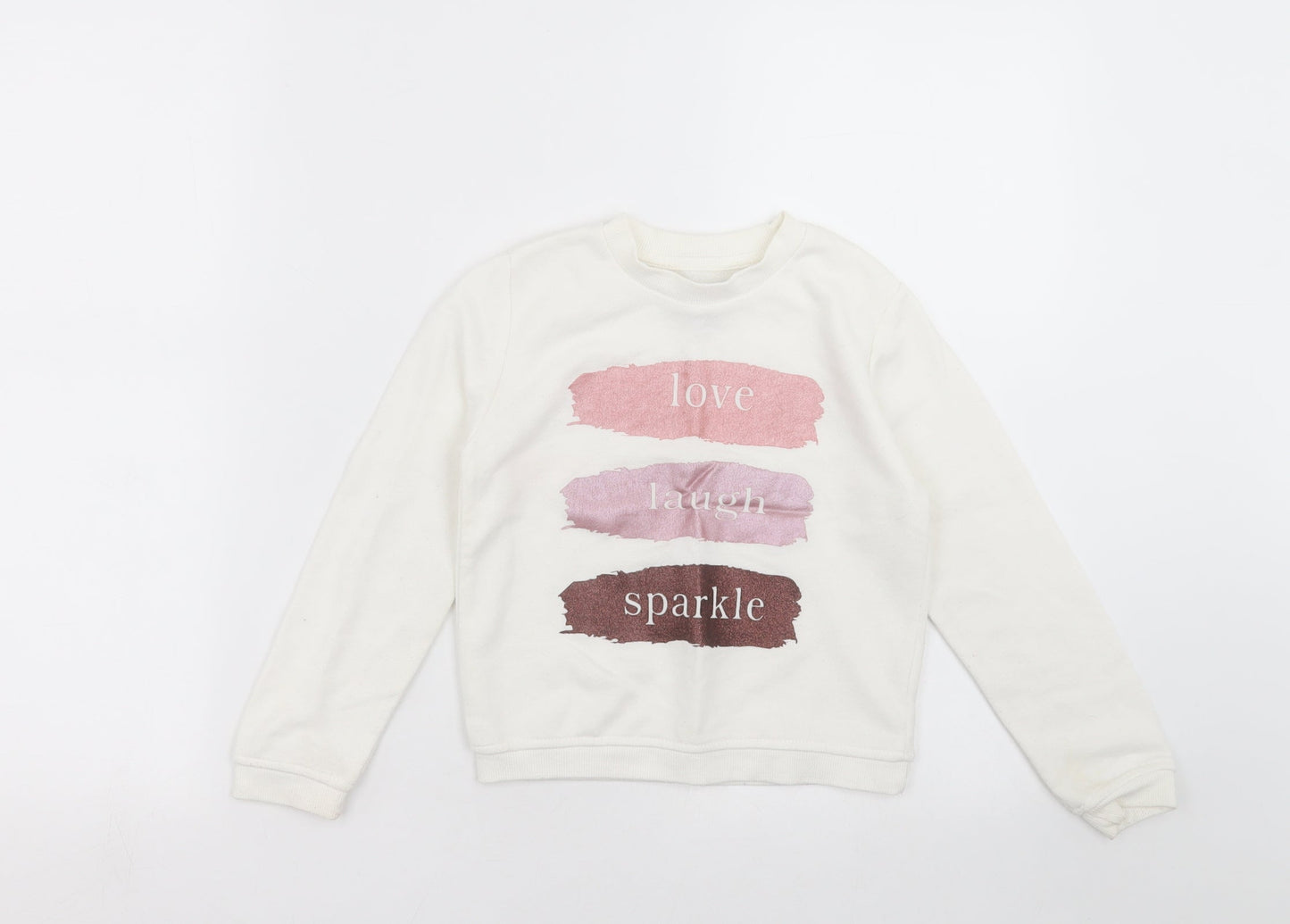 Primark Girls Ivory   Pullover Sweatshirt Size 6-7 Years  - love laugh sparkle
