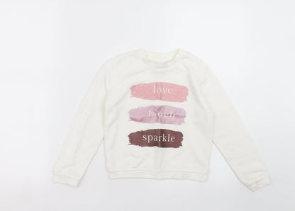 Primark Girls Ivory   Pullover Sweatshirt Size 6-7 Years  - love laugh sparkle