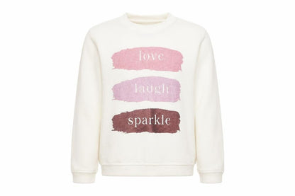 Front view of Primark girls’ ivory pullover sweatshirt, size 6-7, years - love laugh sparkle