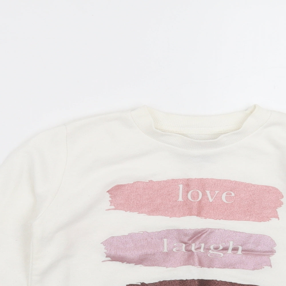 Primark Girls Ivory   Pullover Sweatshirt Size 6-7 Years  - love laugh sparkle