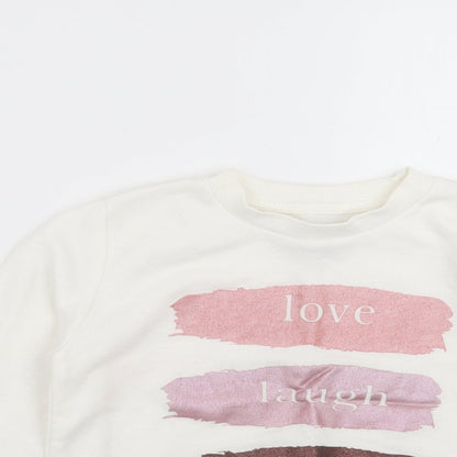 Primark Girls Ivory   Pullover Sweatshirt Size 6-7 Years  - love laugh sparkle