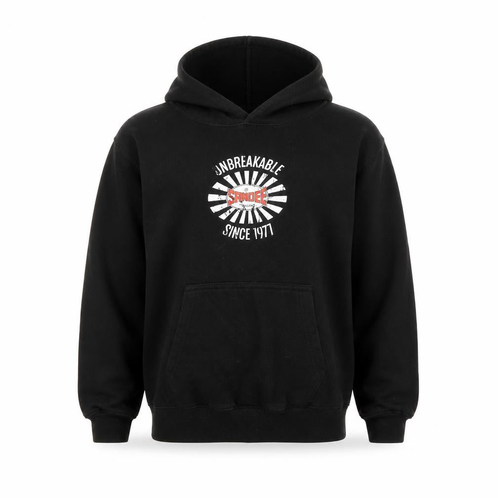 Front view of Awdis boys’ black pullover hoodie, size 9-10, years