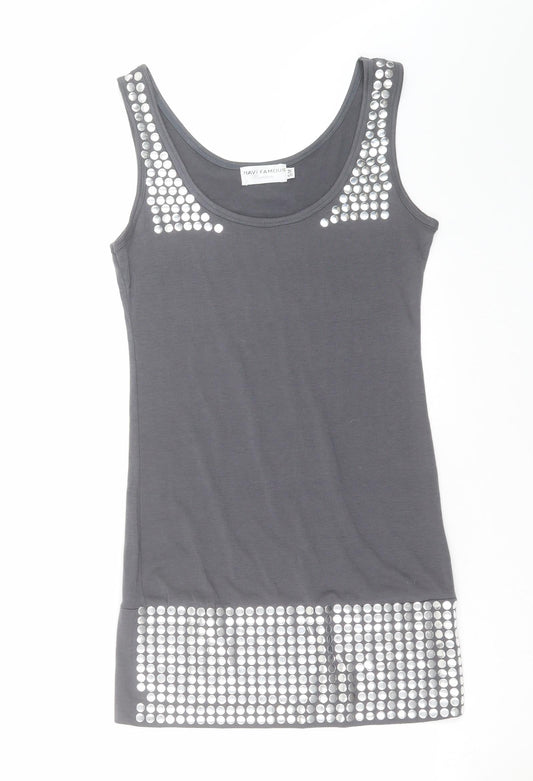 Womens UK Size S RAVI FAMOUS Grey Basic Tank