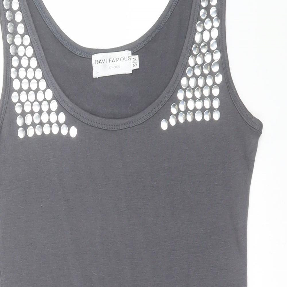 Womens UK Size S RAVI FAMOUS Grey Basic Tank