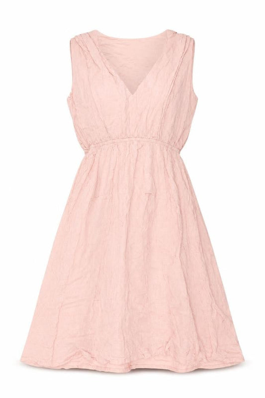 Front view of ml women’s pink fit & flare, size S, - dotted pattern
