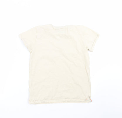 Back view of Next boys’ beige basic t-shirt, size 9, years - embroidered detail