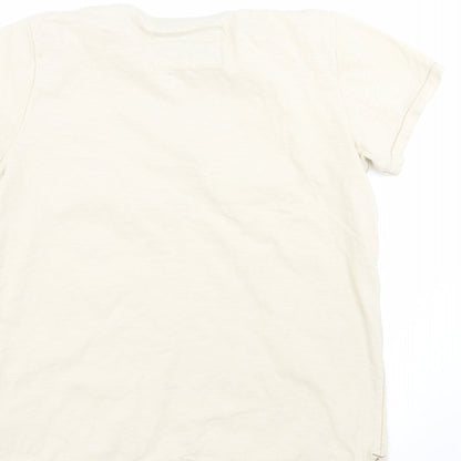 Brand and care label for Next boys’ beige basic t-shirt, size 9, years - embroidered detail