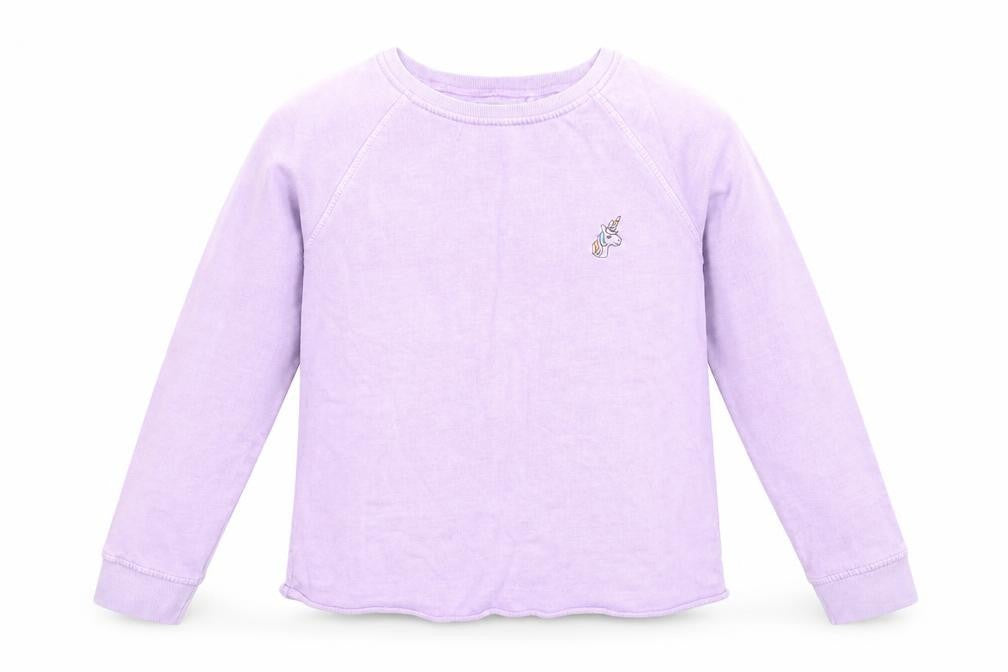 Front view of Next girls’ purple pullover sweatshirt, size 11, years - unicorn