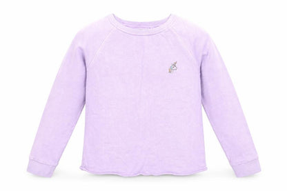 Front view of Next girls’ purple pullover sweatshirt, size 11, years - unicorn