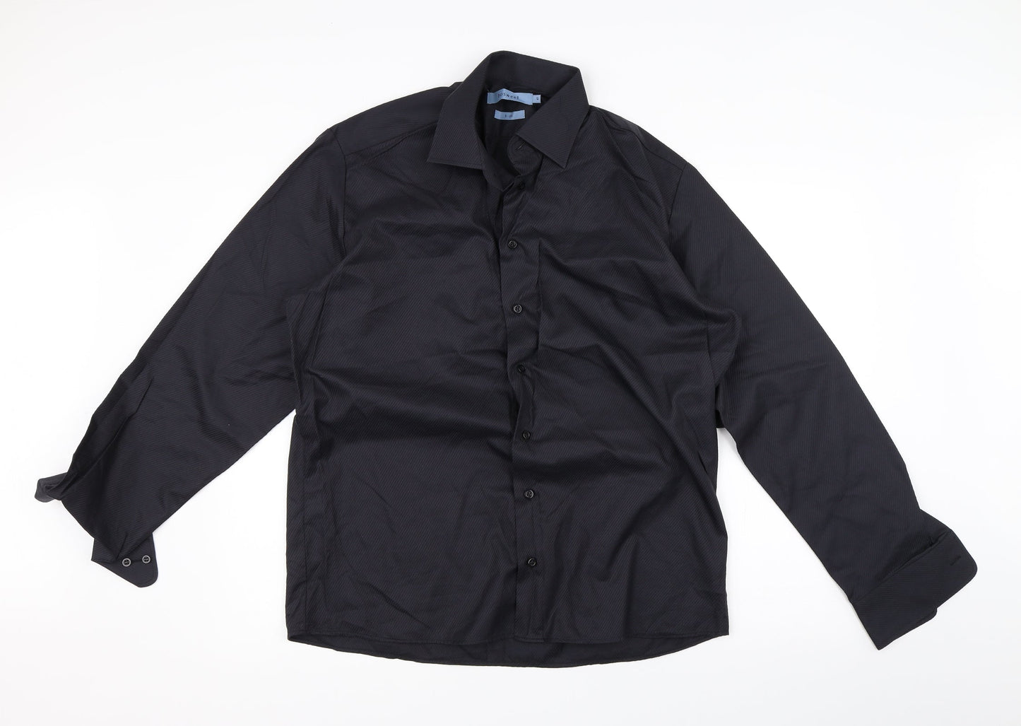 Mens UK Size 14 Bosweel Black  Button-Up Long Sleeve Casual Shirt