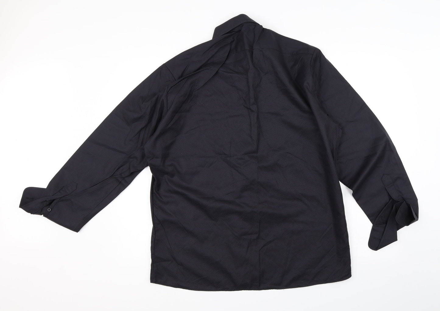 Mens UK Size 14 Bosweel Black  Button-Up Long Sleeve Casual Shirt