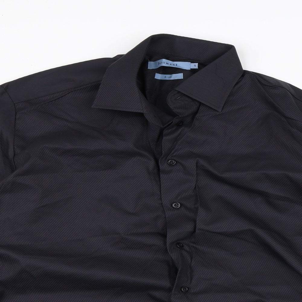 Mens UK Size 14 Bosweel Black  Button-Up Long Sleeve Casual Shirt