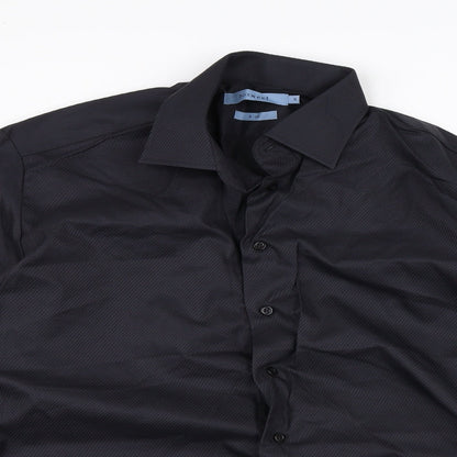 Mens UK Size 14 Bosweel Black  Button-Up Long Sleeve Casual Shirt