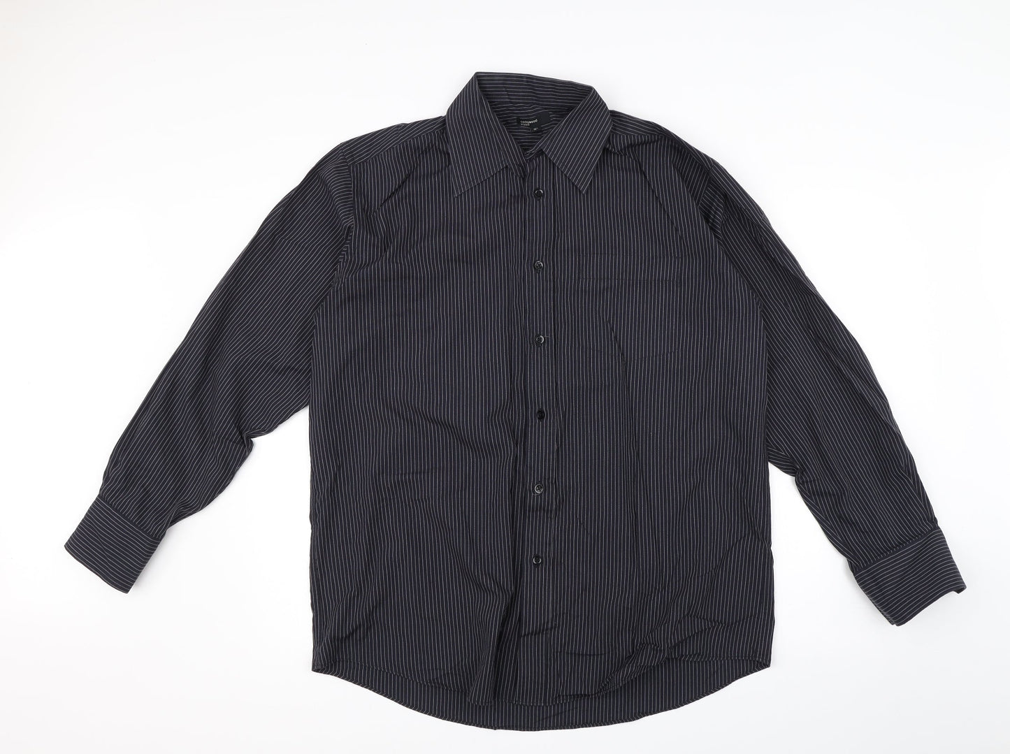 Mens UK Size 16 Cedar Wood State Black  Button-Up Long Sleeve Casual Shirt