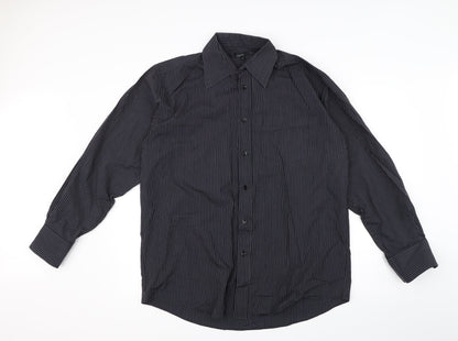 Mens UK Size 16 Cedar Wood State Black  Button-Up Long Sleeve Casual Shirt