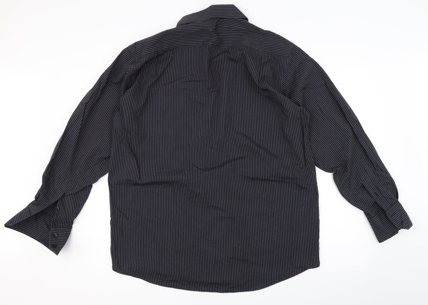Mens UK Size 16 Cedar Wood State Black  Button-Up Long Sleeve Casual Shirt