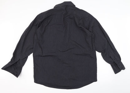 Mens UK Size 16 Cedar Wood State Black  Button-Up Long Sleeve Casual Shirt