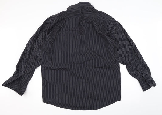 Mens UK Size 16 Cedar Wood State Black  Button-Up Long Sleeve Casual Shirt
