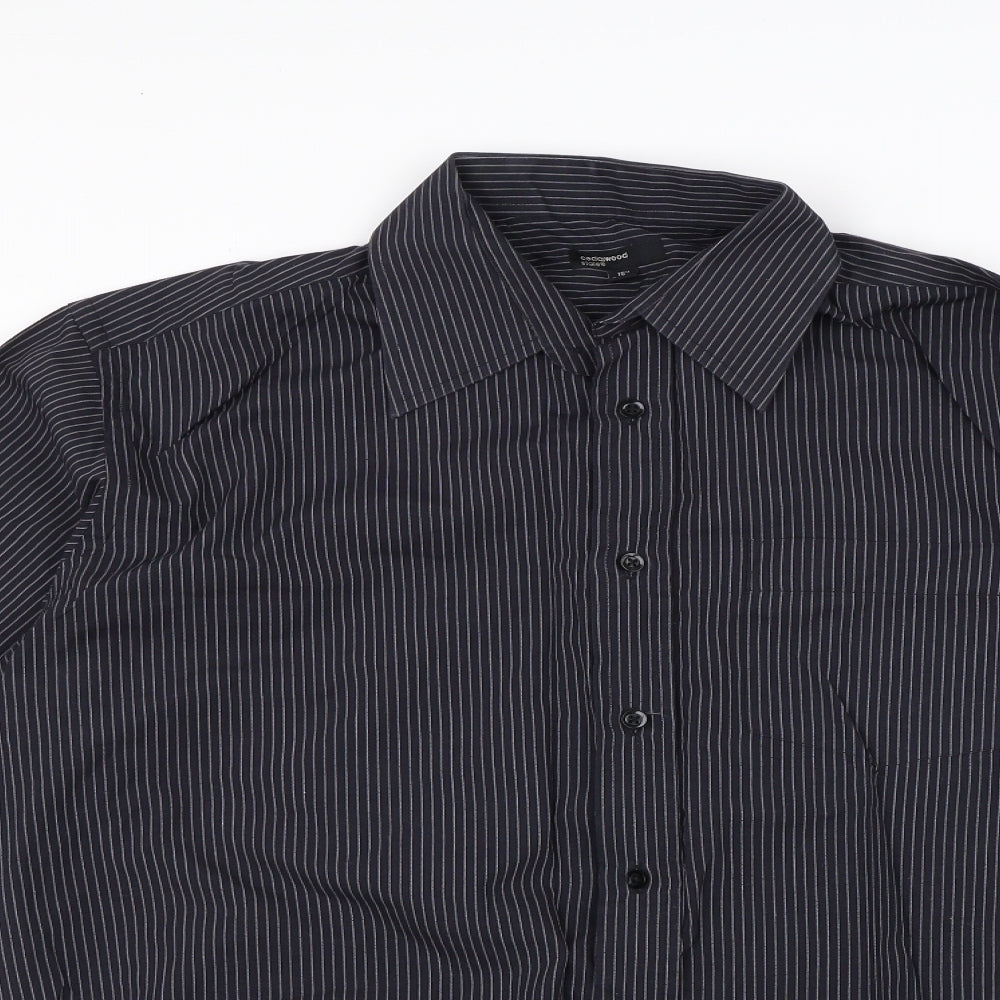 Mens UK Size 16 Cedar Wood State Black  Button-Up Long Sleeve Casual Shirt