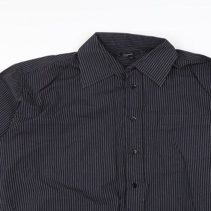 Mens UK Size 16 Cedar Wood State Black  Button-Up Long Sleeve Casual Shirt