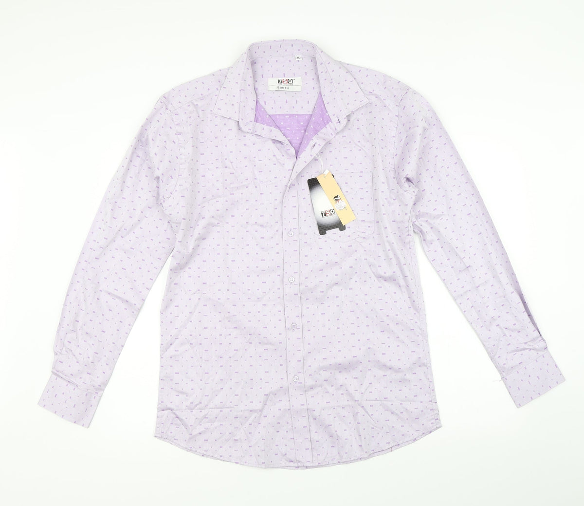 Front view of 7sq men’s purple button-up, size XL
