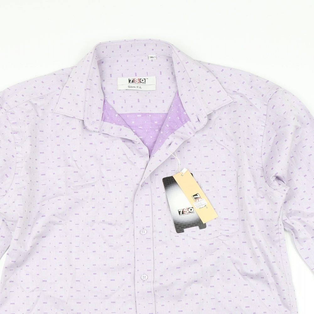Close-up detail of 7sq men’s purple button-up, size XL
