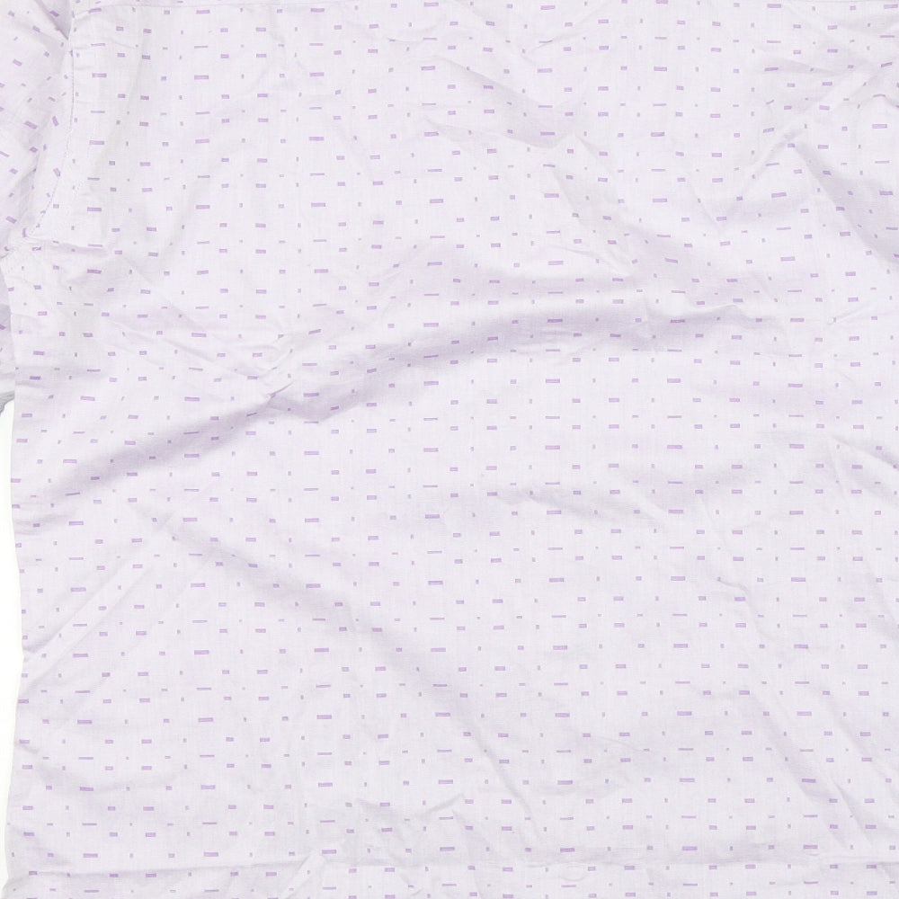 Brand and care label for 7sq men’s purple button-up, size XL