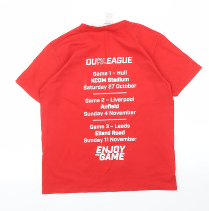 Back view of Gildan boys’ red basic t-shirt, size 10, years