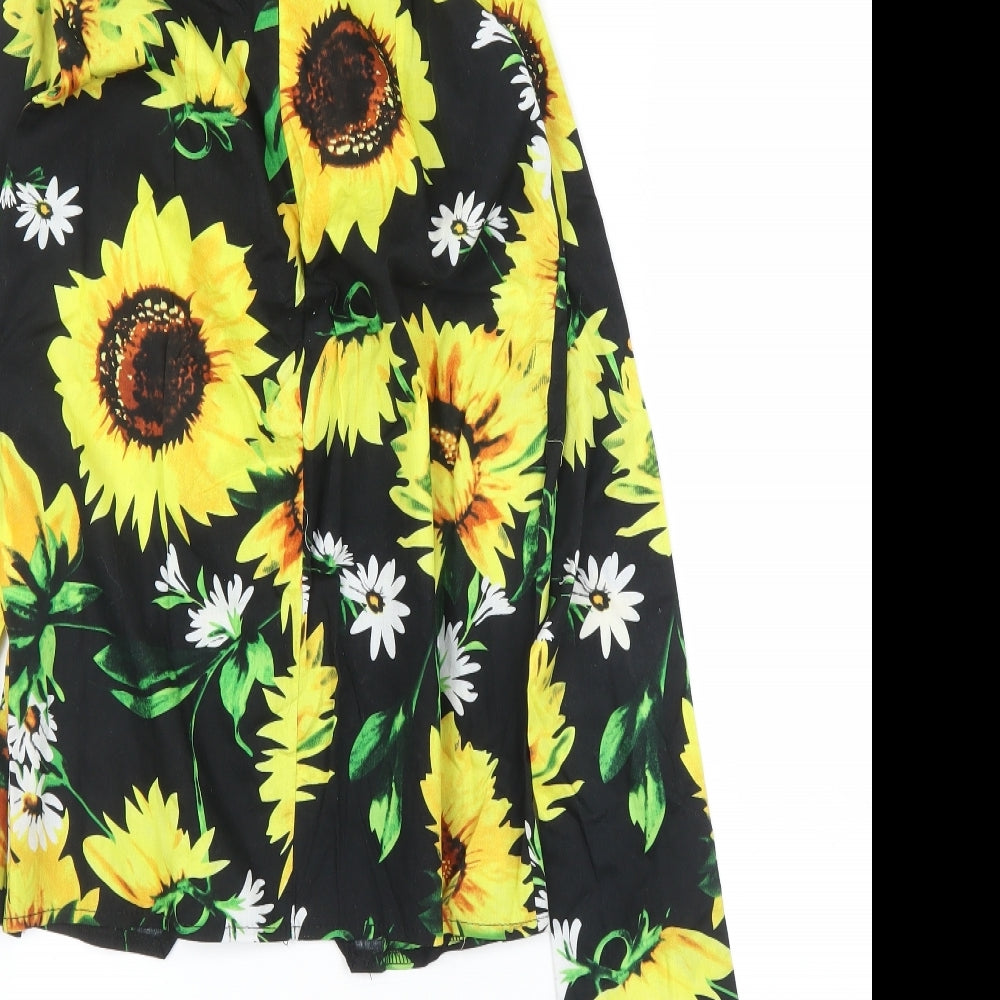 Parisian Womens Black Floral  Basic Blouse Size 6