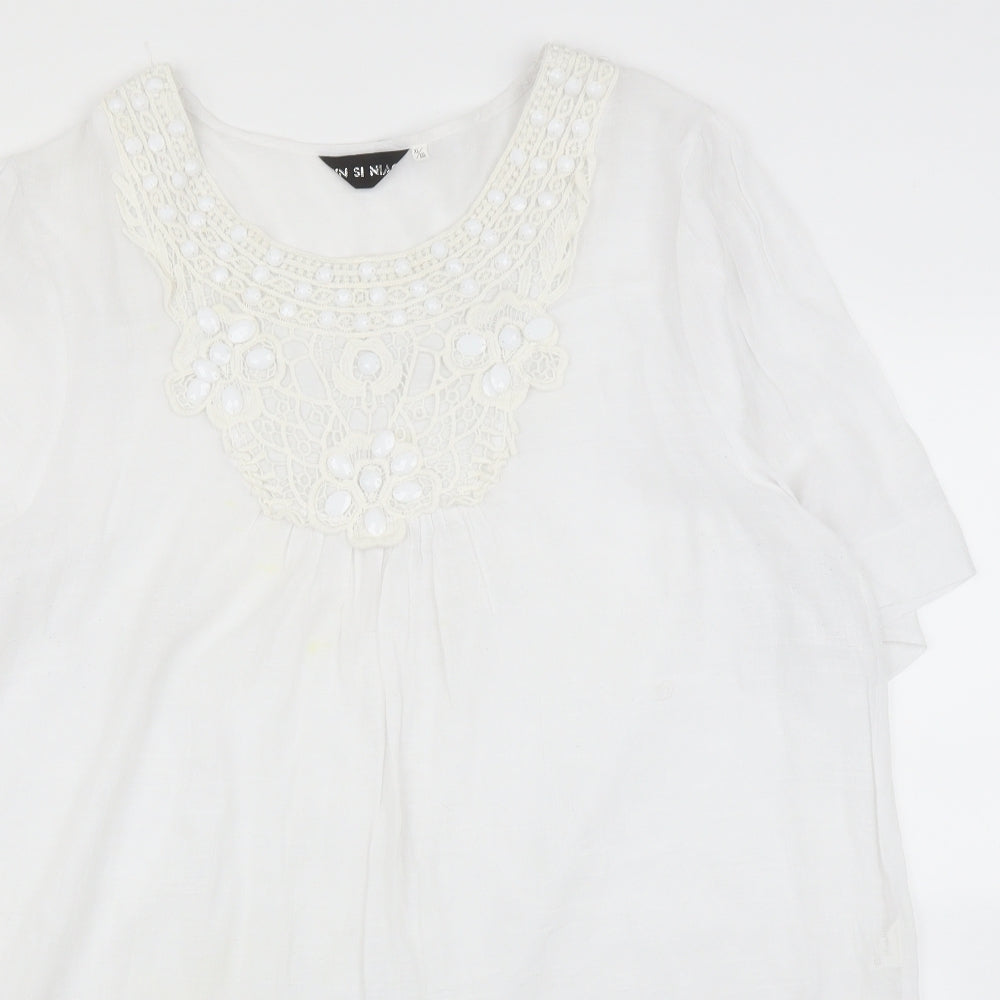 Jin Se Niao Womens White   Tunic Blouse Size XL