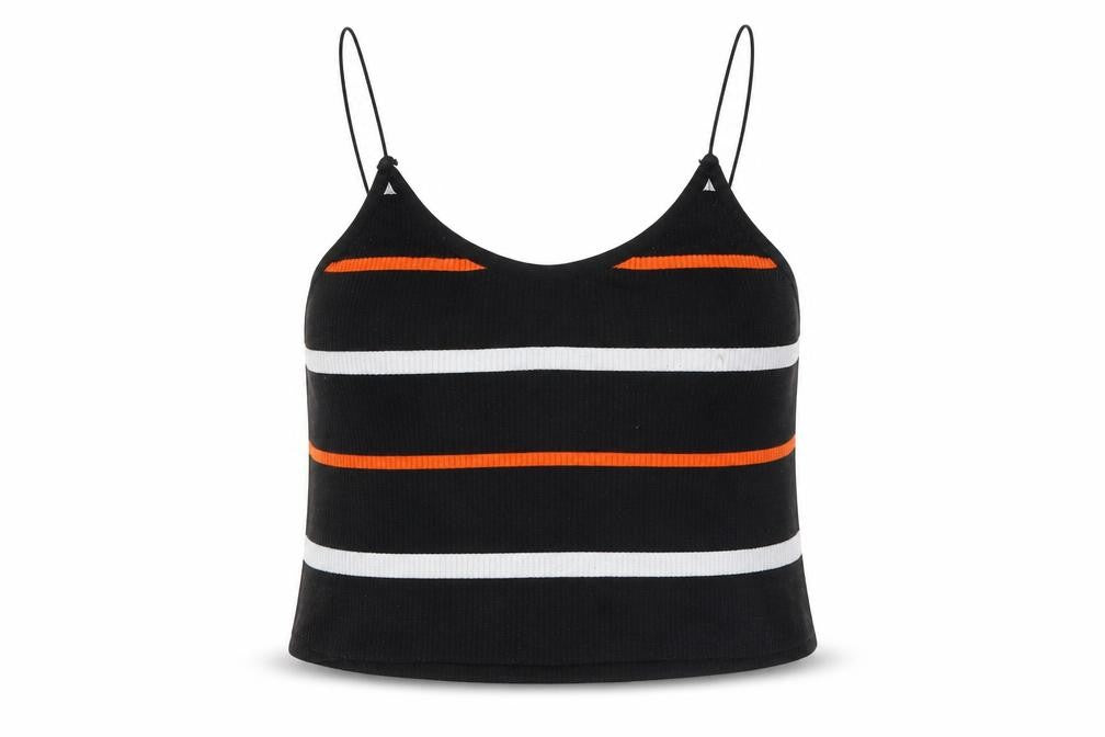 Front view of Primark women’s black striped camisole tank, size XS, - cropped