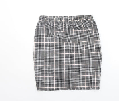 PRETTYLITTLETHING Womens Grey Check  A-Line Skirt Size 8