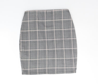 PRETTYLITTLETHING Womens Grey Check  A-Line Skirt Size 8