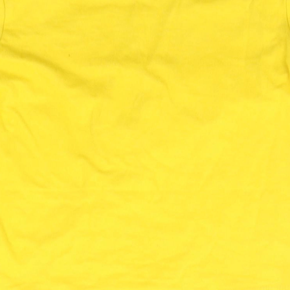 Brand and care label for Primark girls’ yellow houndstooth basic polo, size 5-6, years