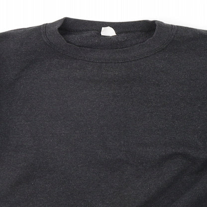 Close-up detail of body athletic free men’s grey jumper, size M