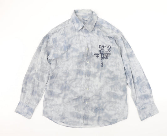 Mens UK Size L fiori vintage Grey  Button-Up Long Sleeve Casual Shirt