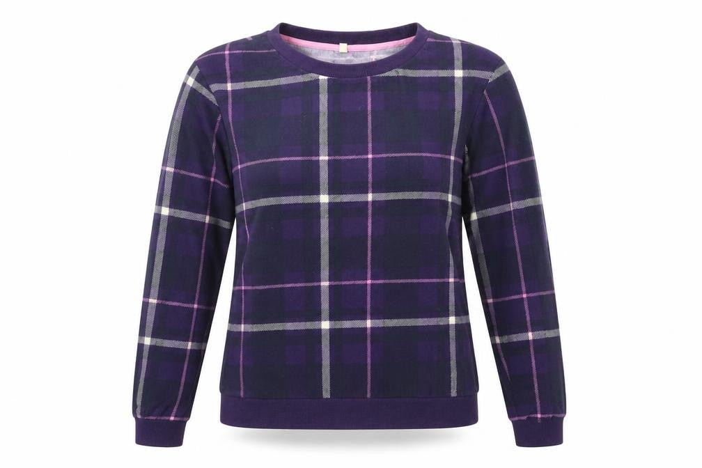 Front view of Next women’s purple check top pyjama set, size S