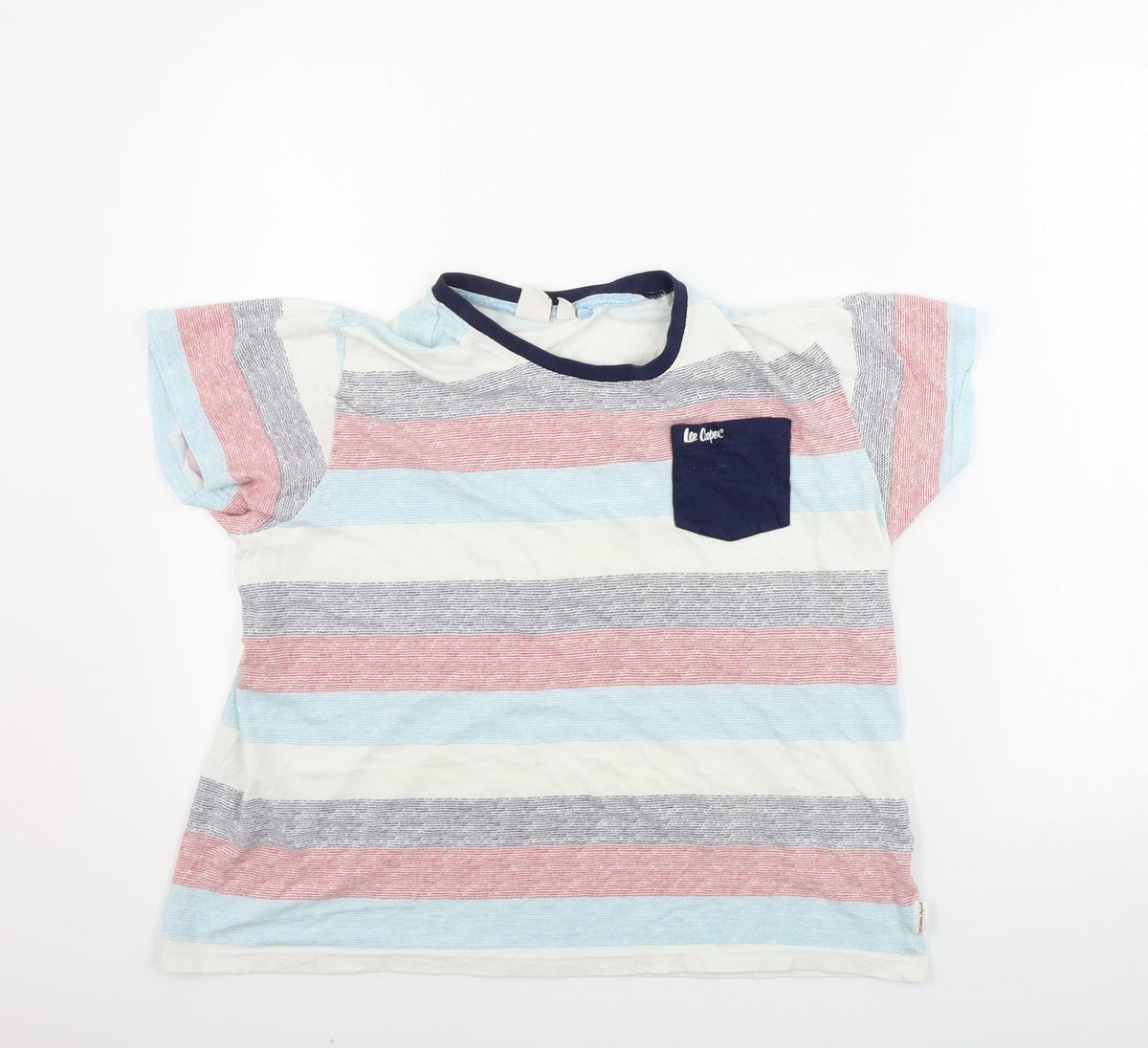 Front view of Lee Cooper girls’ white striped basic t-shirt, size 13, years